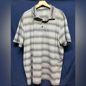 Gray and white striped polo